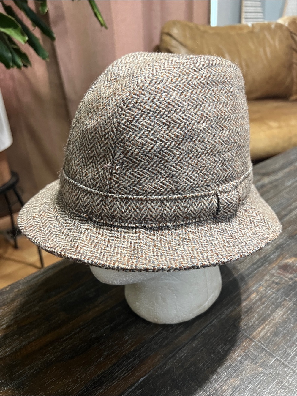 Brown Tweed Fedora Hat - Donegal Handwoven Vintage